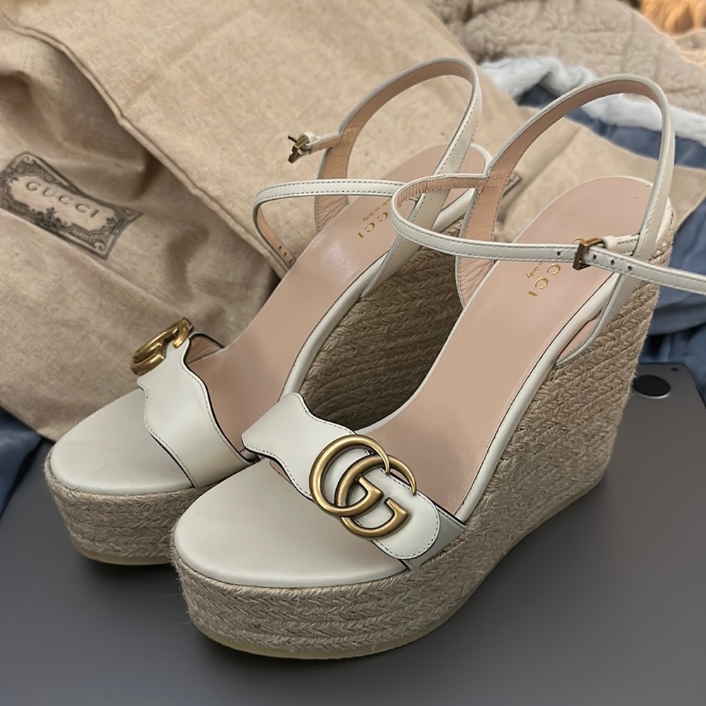 Gucci Women's leather platform espadrille, Mystic White - size 38